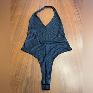 Forever 21 Halter gun metal low back bodysuit